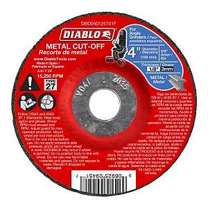 Diablo DBD040125701F Cut-Off Wheel, 4 in Dia, 1/8 in Thick, 5/8 in Arbor, Aluminum Oxide Abrasive