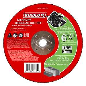 Diablo DBD065125L01C Cut-Off Wheel, 6-1/2 in Dia, 1/8 in Thick, 5/8 in Arbor, Aluminum Oxide Abrasive