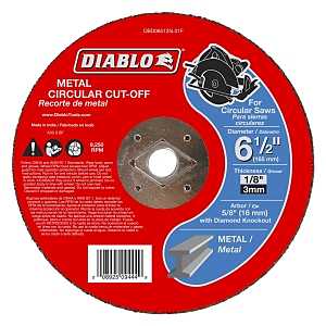 Diablo DBD065125L01F Cut-Off Wheel, 6-1/2 in Dia, 1/8 in Thick, 5/8 in Arbor, Aluminum Oxide Abrasive