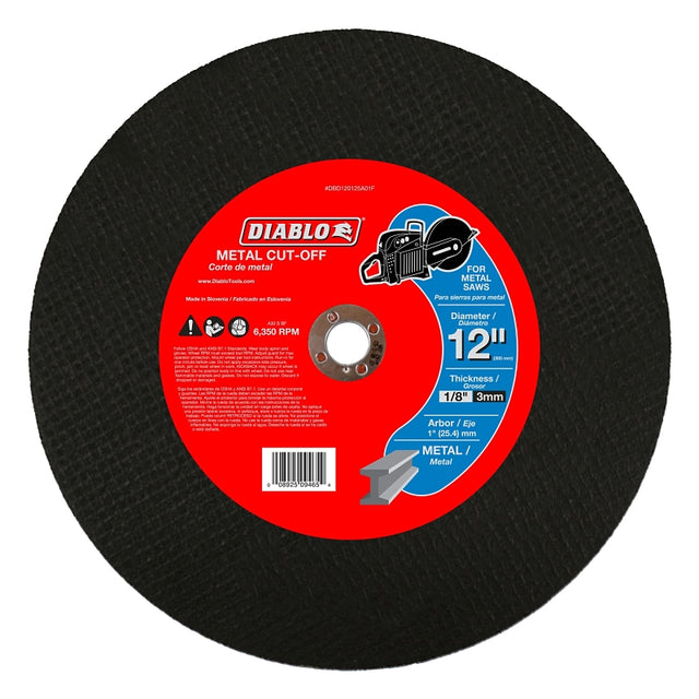 Diablo DBD120125A01F Cut-Off Wheel, 12 in Dia, 1/8 in Thick, 1 in Arbor, Aluminum Oxide Abrasive