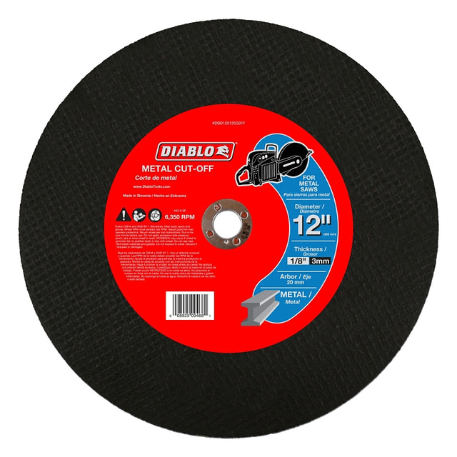 Diablo DBD120125G01F Cut-Off Wheel, 12 in Dia, 1/8 in Thick, 3/4 in Arbor, Aluminum Oxide Abrasive