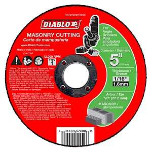 Diablo DBD050063101C Cut-Off Wheel, 5 in Dia, 1/16 in Thick, 7/8 in Arbor, Aluminum Oxide Abrasive