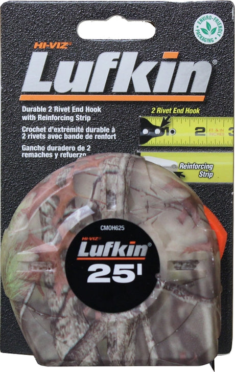 Crescent Lufkin CMOH625 Tape Measure, 25 ft L Blade, 1 in W Blade, Steel Blade, ABS Case, Camouflage Case, Pack of 8