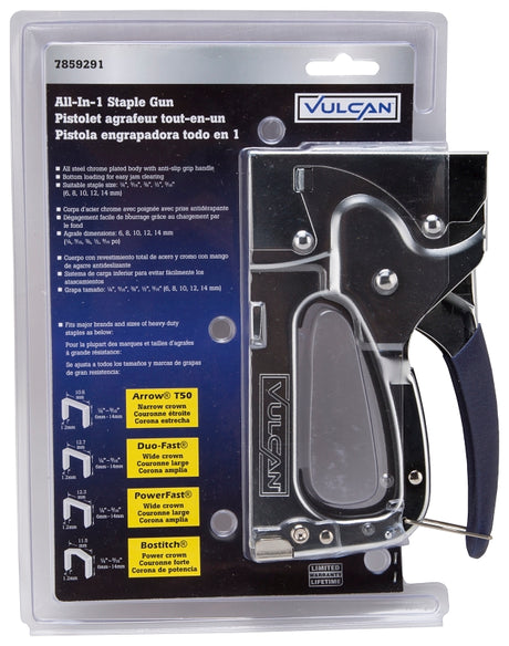 Vulcan JY565A Staple Gun, 85 Crown Staples Magazine, Flat Wire Staples Staple, 10.6, 11.5, 12.3, 12.7 mm W Crown, Silver