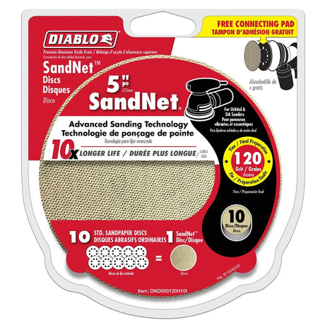 Diablo DND050120H10I Sanding Disc, 5 in Dia, 120 Grit, Fine, Aluminum Oxide Abrasive, Universal