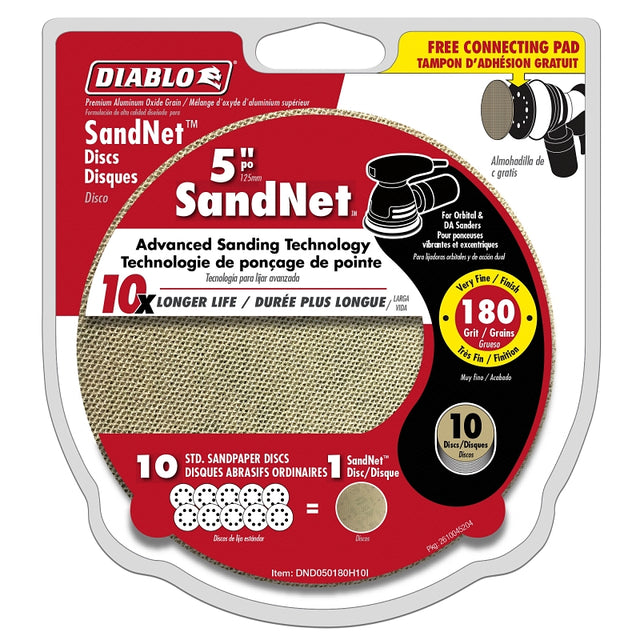 Diablo DND050180H10I Sanding Disc, 5 in Dia, 180 Grit, Very Fine, Aluminum Oxide Abrasive, Universal