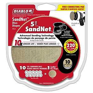 Diablo DND050220H10I Sanding Disc, 5 in Dia, 220 Grit, Ultra Fine, Aluminum Oxide Abrasive, Universal