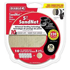 Diablo DND050320H10I Sanding Disc, 5 in Dia, 320 Grit, Super Fine, Aluminum Oxide Abrasive, Universal