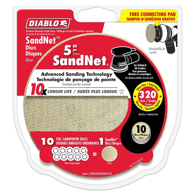 Diablo DND050320H10I Sanding Disc, 5 in Dia, 320 Grit, Super Fine, Aluminum Oxide Abrasive, Universal