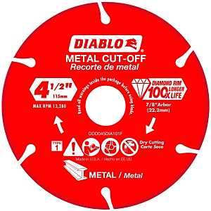 Diablo DDD045DIA101F Cut-Off Blade, 4-1/2 in Dia, 7/8 in Arbor, Continuous Rim