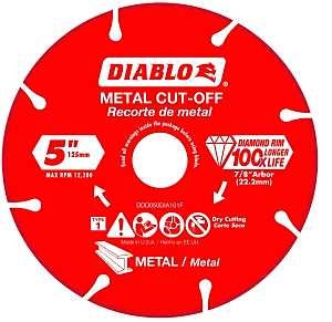 Diablo DDD050DIA101F Cut-Off Blade, 5 in Dia, 7/8 in Arbor, Continuous Rim