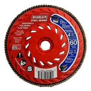 Diablo DCX045060B01F Flap Disc, 4-1/2 in Dia, 5/8-11 Arbor, 60 Grit, Coarse, Zirconium Abrasive