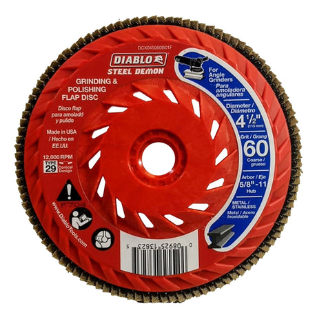 Diablo DCX045060B01F Flap Disc, 4-1/2 in Dia, 5/8-11 Arbor, 60 Grit, Coarse, Zirconium Abrasive