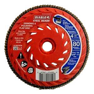 Diablo DCX045080B01F Flap Disc, 4-1/2 in Dia, 5/8-11 Arbor, 80 Grit, Medium, Zirconium Abrasive