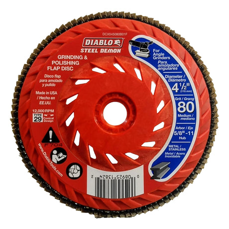 Diablo DCX045080B01F Flap Disc, 4-1/2 in Dia, 5/8-11 Arbor, 80 Grit, Medium, Zirconium Abrasive