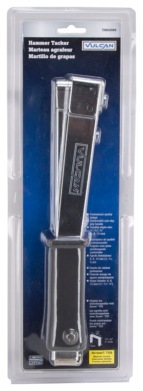 Vulcan AH-910 Stapler/Tacker Hammer, 170 Crown Staples Magazine, Flat Wire Staples Staple, 10.6 mm W Crown, Silver