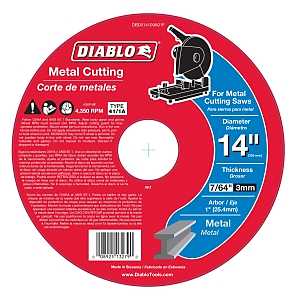 Diablo DBD014109A01F Chop Saw Disc, 14 in Dia, 1 in Arbor, Aluminum Oxide Abrasive