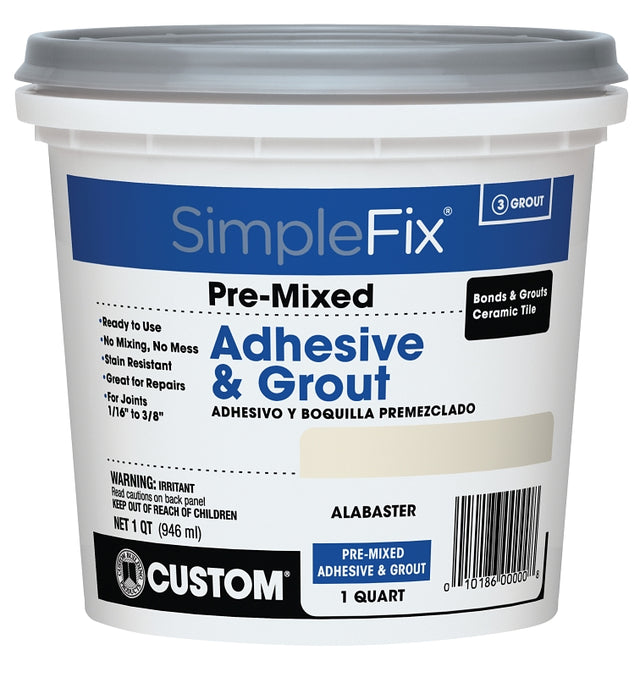 Custom SimpleFix TAGAQT Pre-Mixed Adhesive and Grout, Alabaster, 1 qt Pail, Pack of 6