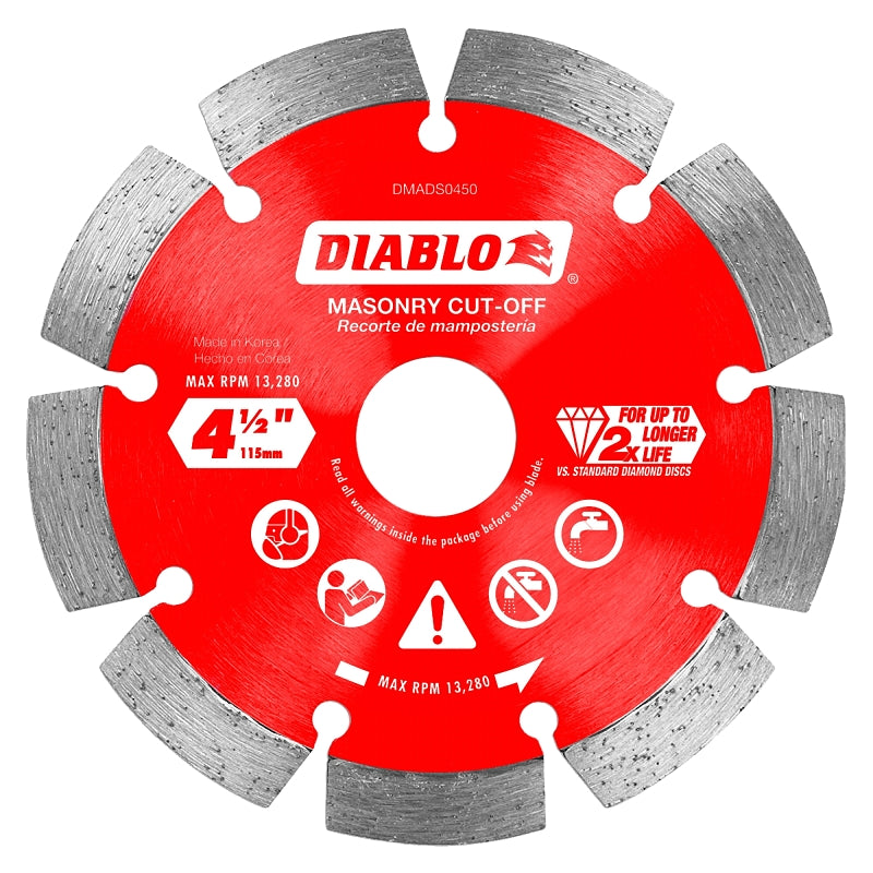 Diablo DMADS0450 Saw Blade, Cut-Off Disc Blade, 4-1/2 in Dia, Segmented Rim