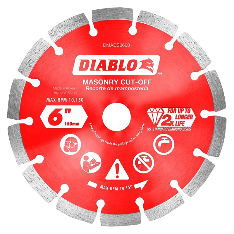 Diablo DMADS0600 Saw Blade, Cut-Off Disc Blade, 6 in Dia, Segmented Rim