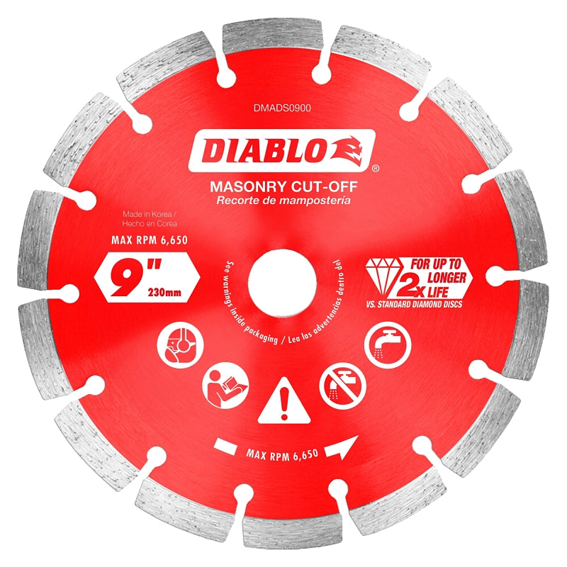 Diablo DMADS0900 Series Saw Blade, Cut-Off Disc Blade, 9 in Dia, Segmented Rim