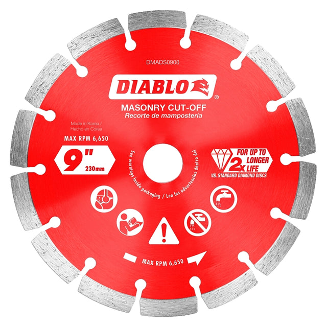 Diablo DMADS0900 Series Saw Blade, Cut-Off Disc Blade, 9 in Dia, Segmented Rim