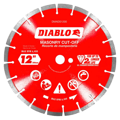 Diablo DMADS1200 Saw Blade, Cut-Off Disc Blade, 12 in Dia, Segmented Rim