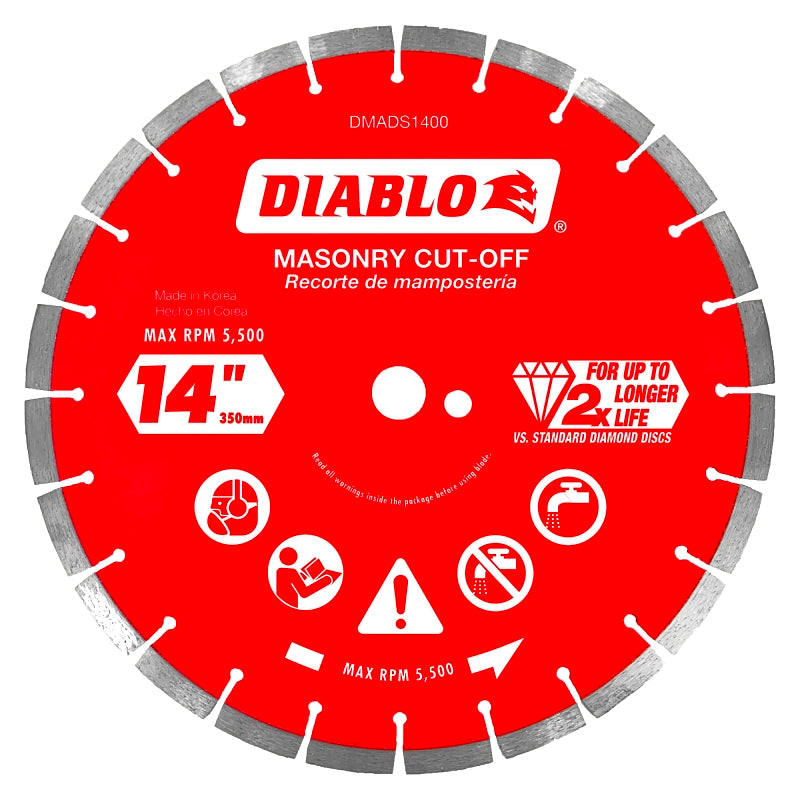 Diablo DMADS1400 Saw Blade, Cut-Off Disc Blade, 14 in Dia, Segmented Rim