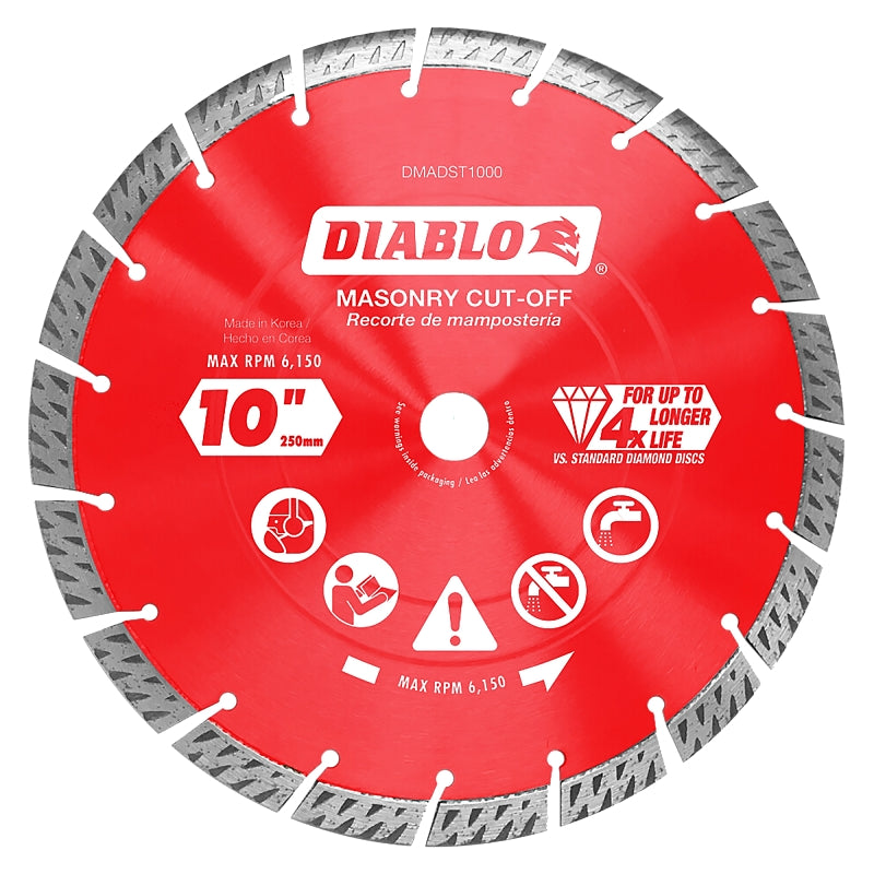 Diablo DMADST1000 Saw Blade, Turbo Cut-Off Disc Blade, 10 in Dia, Segmented Rim