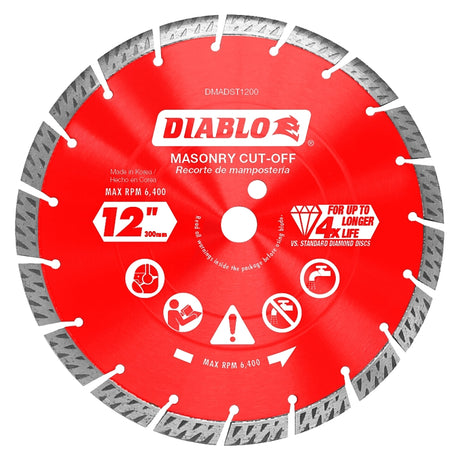 Diablo DMADST1200 Saw Blade, Turbo Cut-Off Disc Blade, 12 in Dia, Segmented Rim