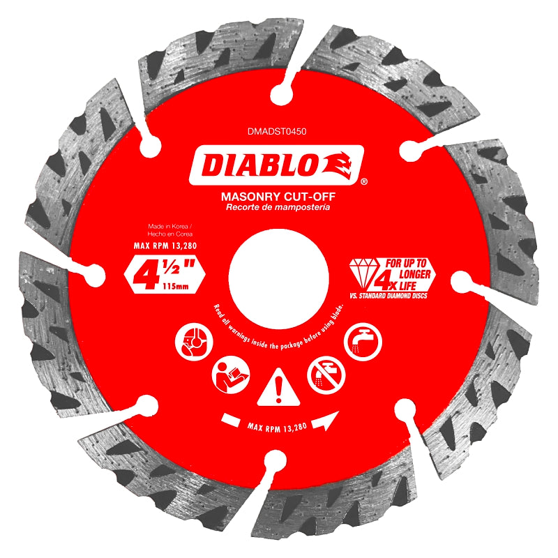 Diablo DMADST0450 Saw Blade, Turbo Cut-Off Disc Blade, 4-1/2 in Dia, Segmented Rim