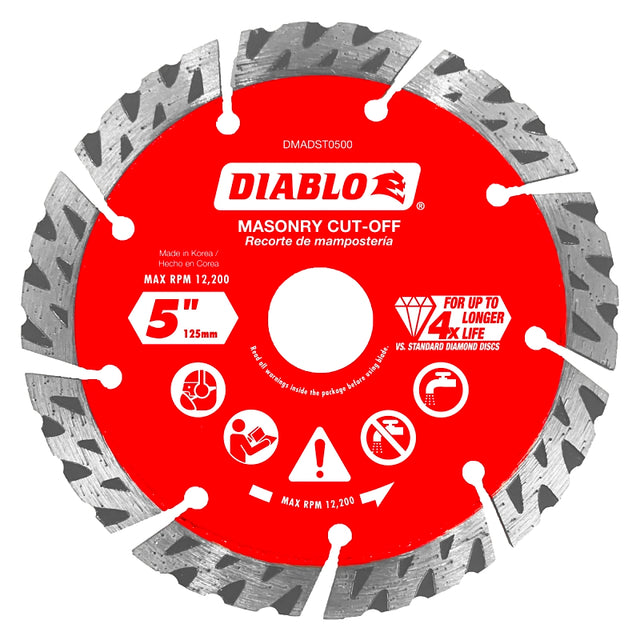 Diablo DMADST0500 Saw Blade, Turbo Cut-Off Disc Blade, 5 in Dia, Segmented Rim