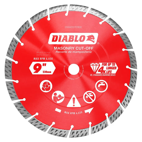 Diablo DMADST0900 Saw Blade, Turbo Cut-Off Disc Blade, 9 in Dia, Segmented Rim