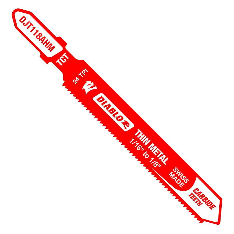 Diablo DJT118AHM Jig Saw Blade, 3-1/4 in L, 24 TPI, Carbide Cutting Edge