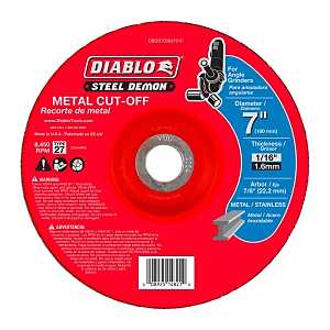 Diablo Steel Demon DBDS70063701F Cut-Off Disc, 7 in Dia, 1/16 in Thick, 7/8 in Arbor, Ceramic Abrasive