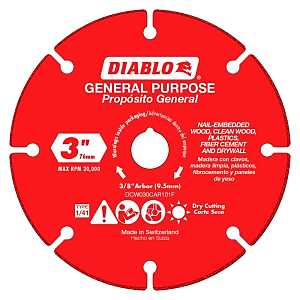 Diablo DCW030CAR101F Cut-Off Wheel, 3 in Dia, 1.8 mm Thick, 3/8 in Arbor, Carbide Abrasive