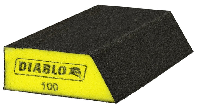 Diablo DFBLANGFIN04G Sanding Sponge, 5 in L, 3 in W, 100 Grit, Fine, Aluminum Oxide Abrasive, 4/PK