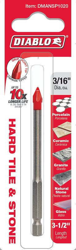 Diablo DMANSP1020 Drill Bit, 3/16 in Dia, 3-1/2 in OAL, Hex Shank