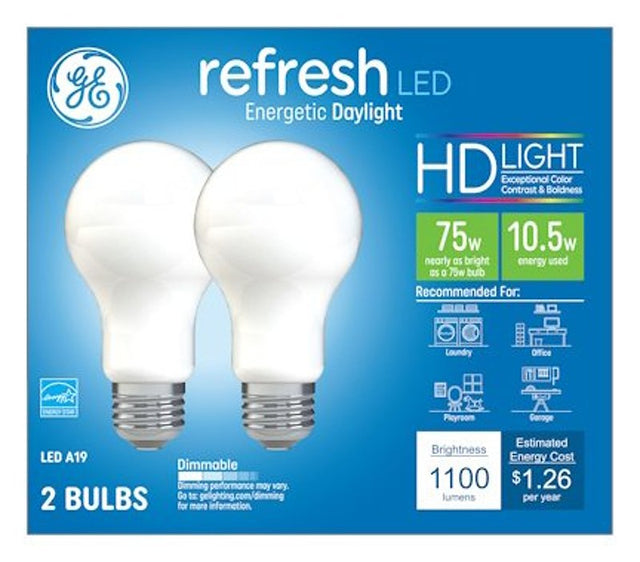 GE 93129422 Light Bulb, 75 W Equivalent, Medium Lamp Base, Dimmable, Daylight, 5000 K Color Temp