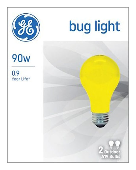 GE 93130582 Bug Bulb, 90 W, A19 Lamp, E26 Medium Lamp Base, 700 Lumens, Yellow, 1000 hr Average Life