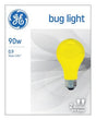 GE 93130582 Bug Bulb, 90 W, A19 Lamp, E26 Medium Lamp Base, 700 Lumens, Yellow, 1000 hr Average Life