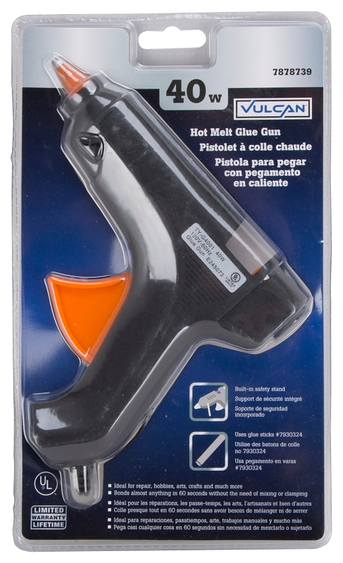 Vulcan JL-GG-40 Glue Gun, 9/32 in Dia Glue Stick, Black/Orange