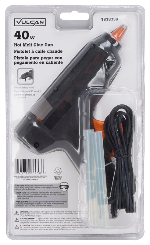 Vulcan JL-GG-40 Glue Gun, 9/32 in Dia Glue Stick, Black/Orange