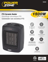 PowerZone PTC-700 Portable Electric Heater, 12.5 A, 120 V, 1500 W, 1500W Heating, 2 -Heat Setting, Black