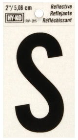 Hy-Ko RV-25/S Reflective Letter, Character: S, 2 in H Character, Black Character, Silver Background, Vinyl, Pack of 10