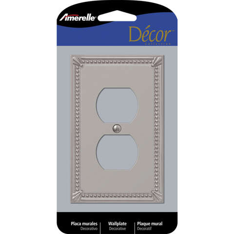 Amerelle Imperial Bead Brushed Nickel 1 gang Metal Duplex Wall Plate 1 pk