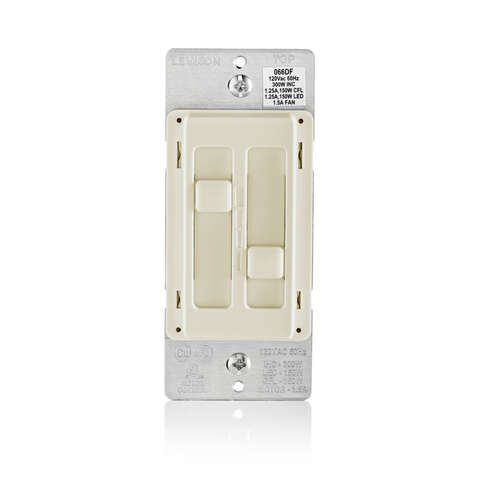 Leviton Decora SureSlide Light Almond Fan/LED Dimmer Slide Switch 1 pk