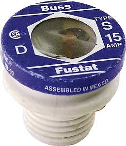 Bussmann S-15 Plug Fuse, 15 A, 125 V, 10 kA Interrupt, Low Voltage, Time Delay Fuse