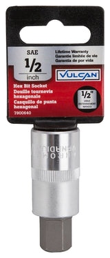 Vulcan 3506012113 Hex Bit Socket, 1/2 in Tip, 1/2 in Drive, Chrome, 2-1/2 in OAL