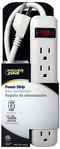 PowerZone OR801118 Power Outlet Strip, Straight Plug, 6 -Socket, 15 A, 125 V